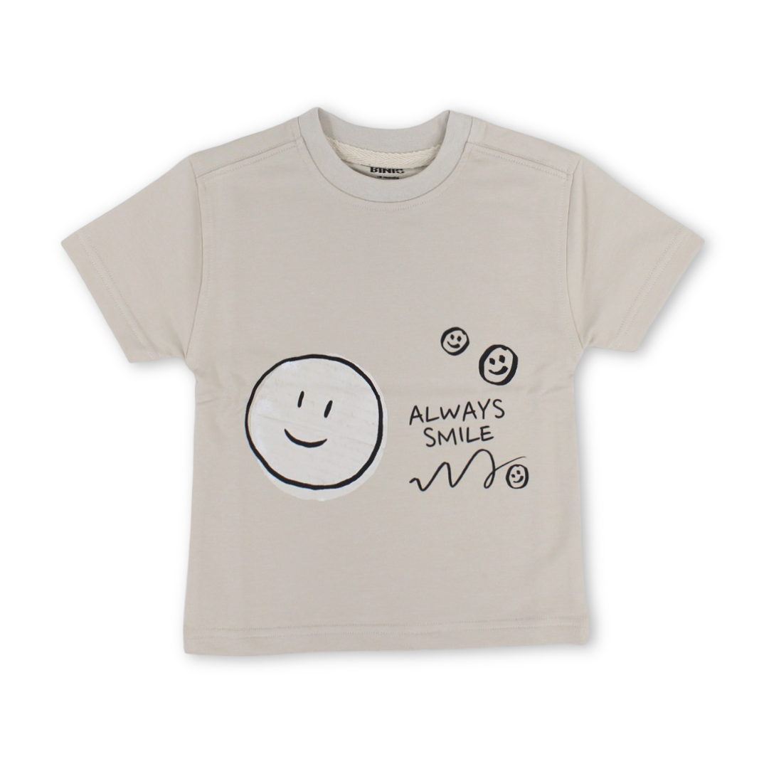 Unisex Baby Cotton T-Shirt – Beige with "Always Smile" Print - Clothing - Berceau