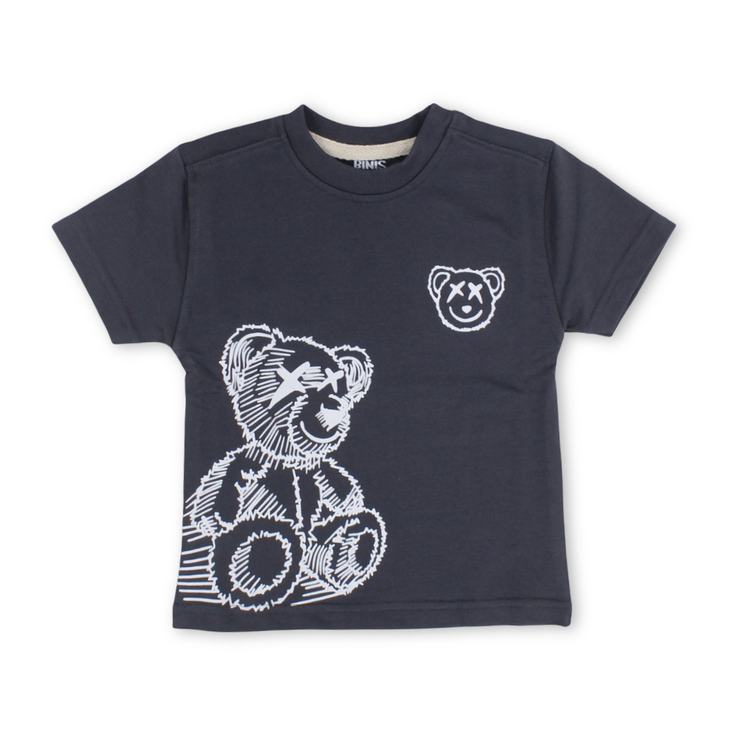 Unisex Baby Cotton T-Shirt – Dark Grey with Teddy Bear Print - Clothing - Berceau