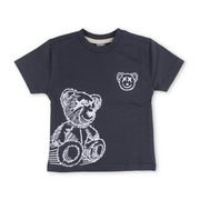 Unisex Baby Cotton T-Shirt – Dark Grey with Teddy Bear Print