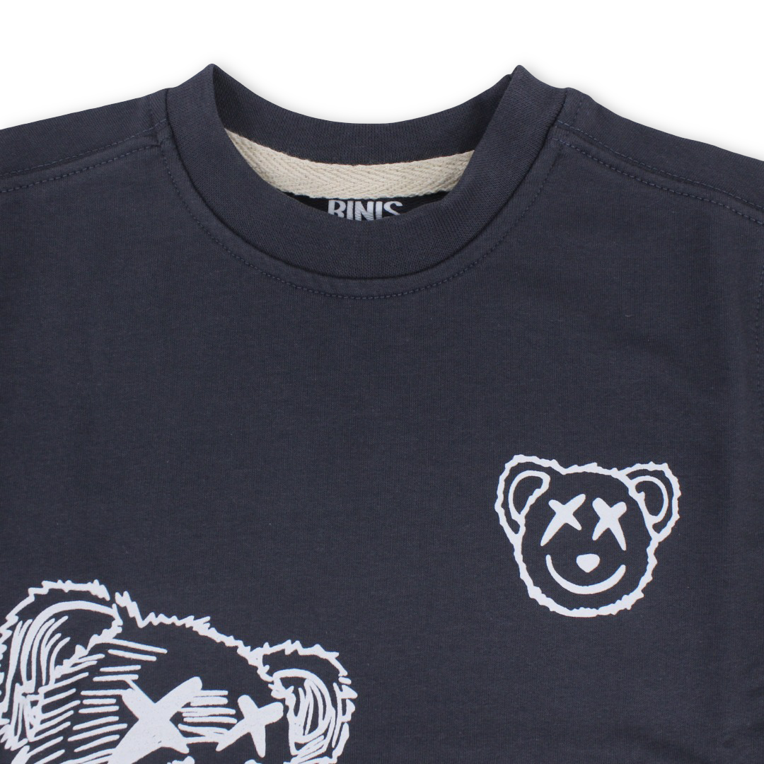 Unisex Baby Cotton T-Shirt – Dark Grey with Teddy Bear Print