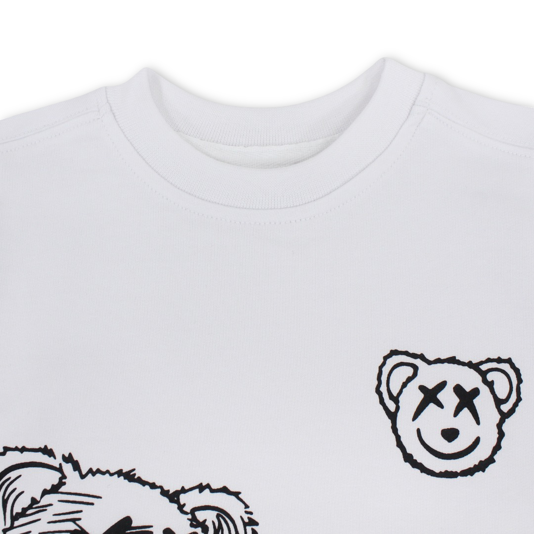 Unisex Baby Cotton T-Shirt – White with Teddy Bear Print