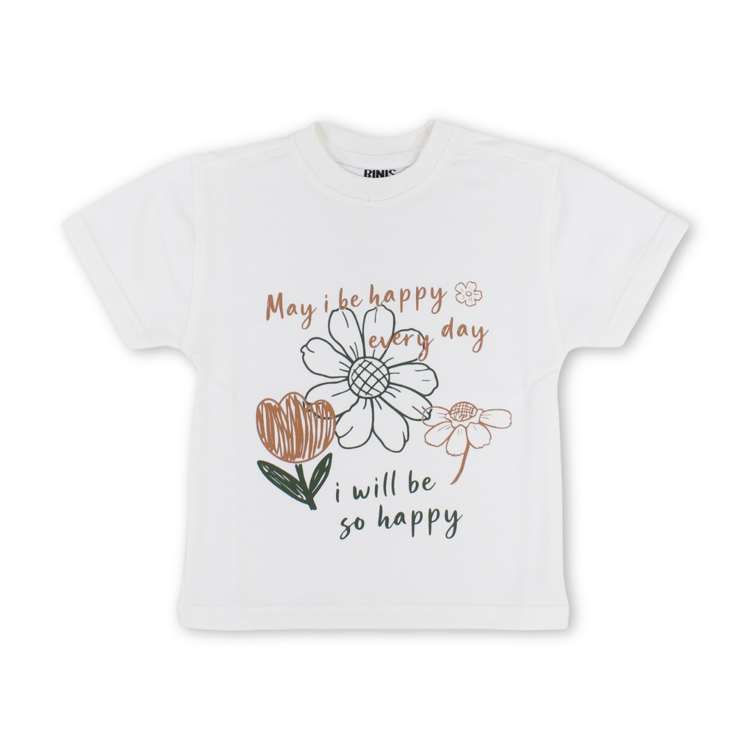 Unisex Baby Cotton T-Shirt – Off-White with Flower Print - Clothing - Berceau