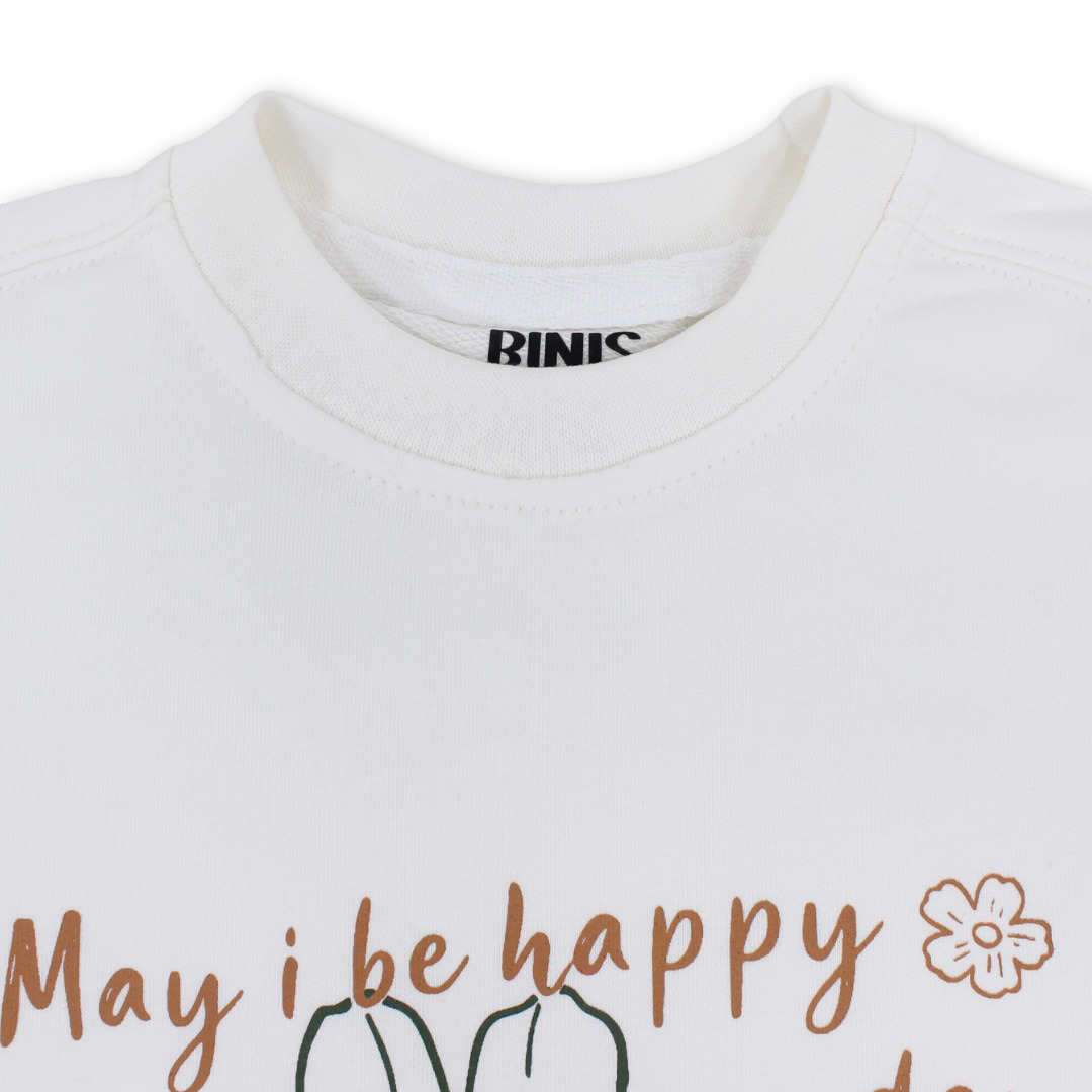 Unisex Baby Cotton T-Shirt – Off-White with Flower Print
