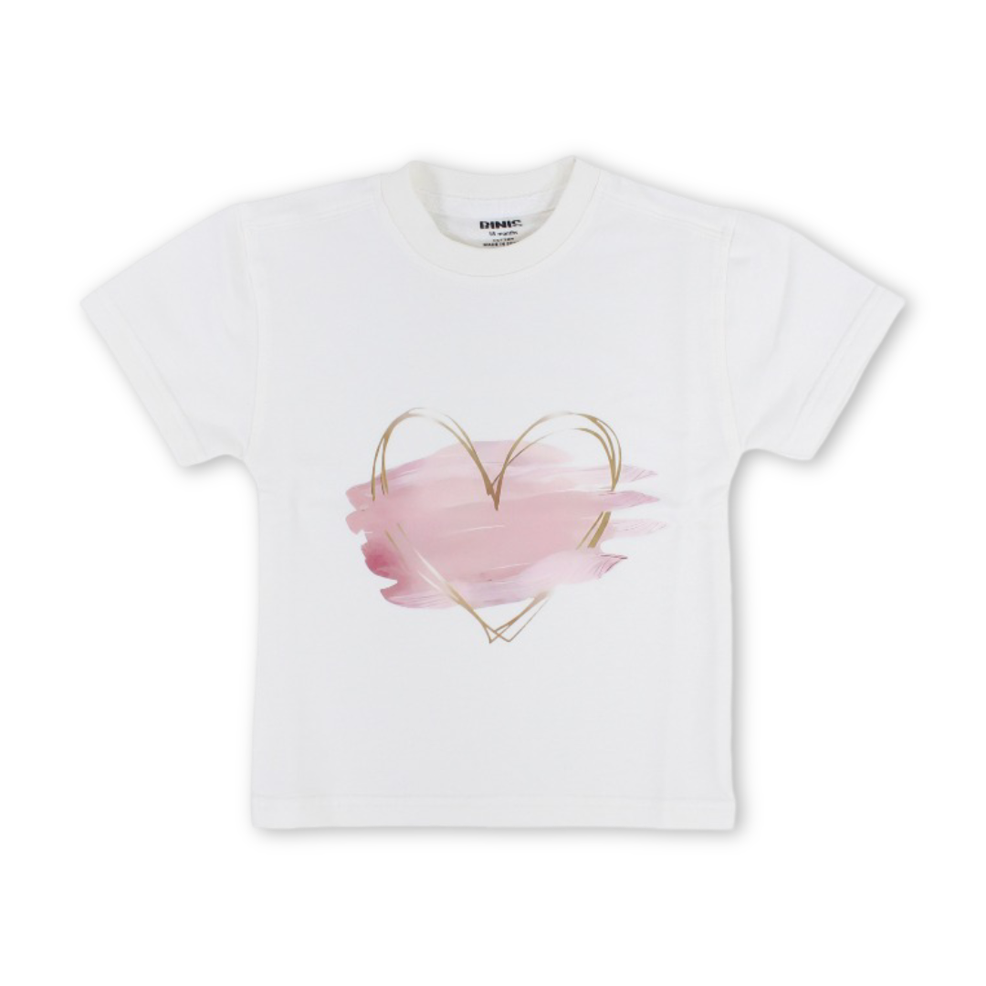 Baby Girls Cotton T-Shirt – Off-White with Heart Print - Clothing - Berceau
