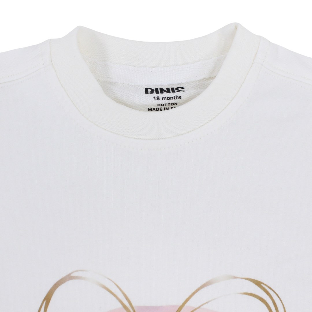 Baby Girls Cotton T-Shirt – Off-White with Heart Print