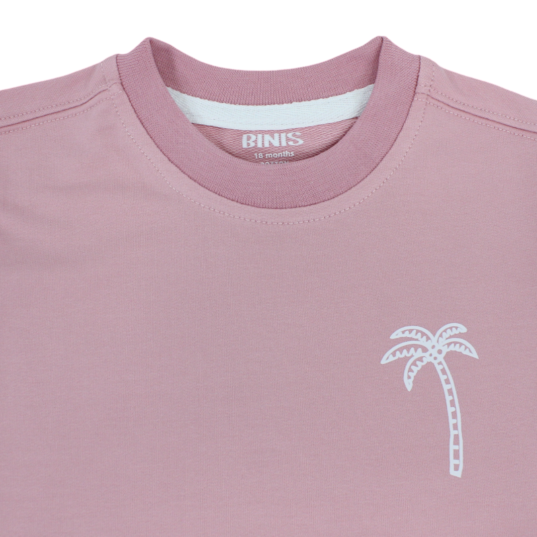 Baby Girls Cotton T-Shirt – Pink with Palm Print