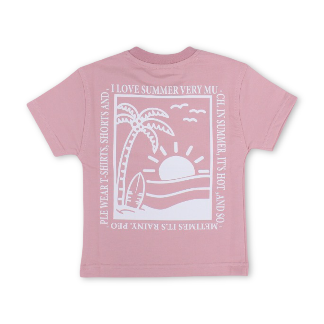 Baby Girls Cotton T-Shirt – Pink with Palm Print