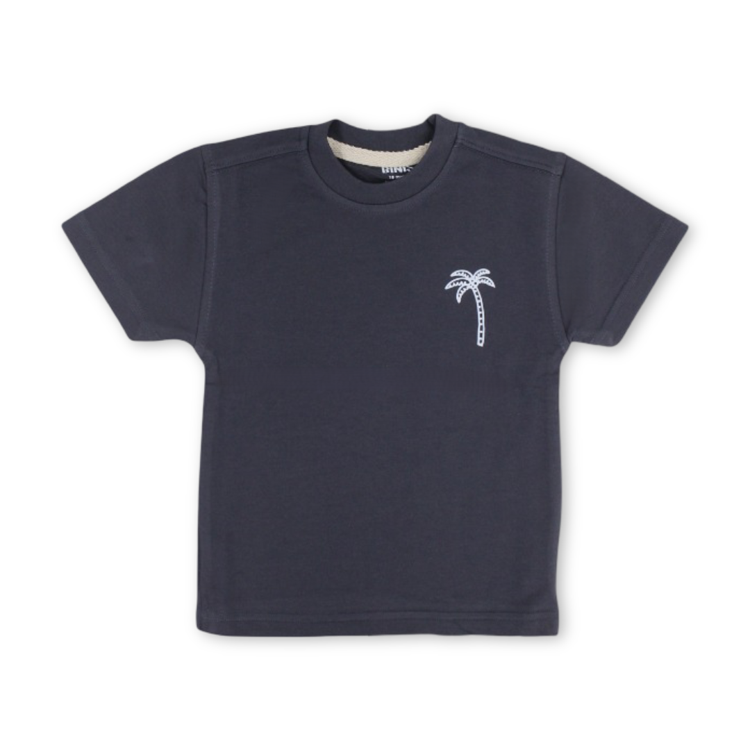 Baby Girls Cotton T-Shirt – Dark Grey with Palm Print - Clothing - Berceau