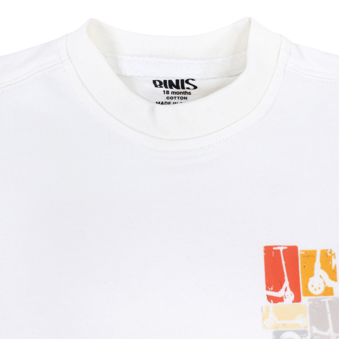 Unisex Baby Cotton T-Shirt – Off-White with Skateboards Print