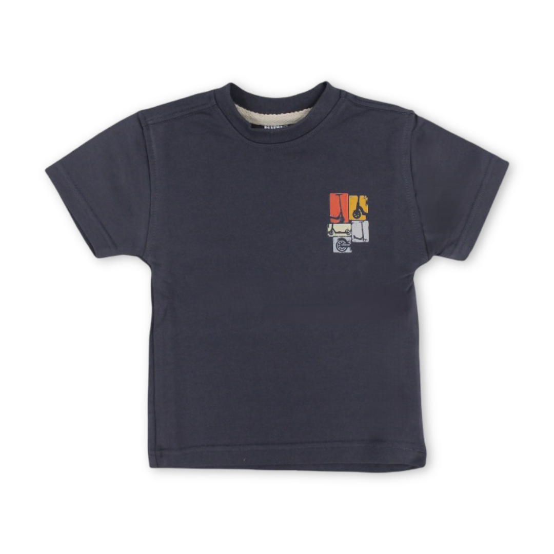 Unisex Baby Cotton T-Shirt – Dark Grey with Skateboards Print - Clothing - Berceau