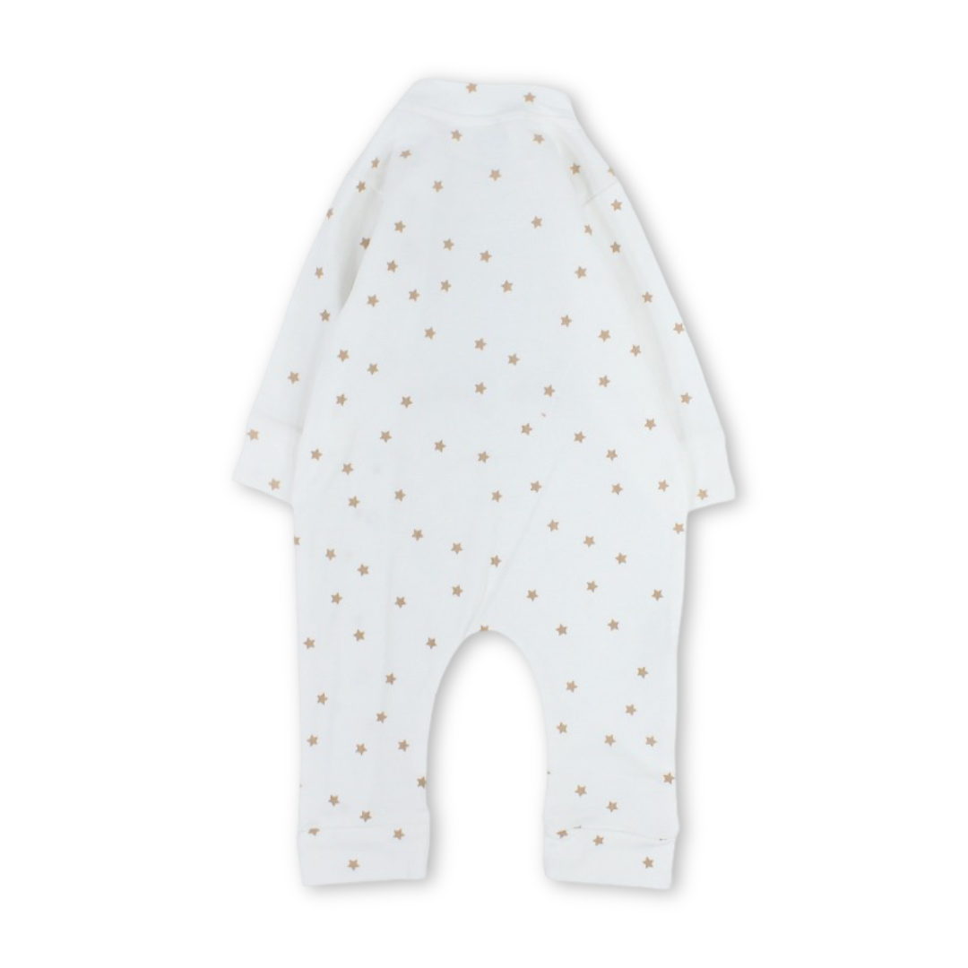 Unisex Baby Cotton Footless Onesie – Off-White with Teddy Bear Print