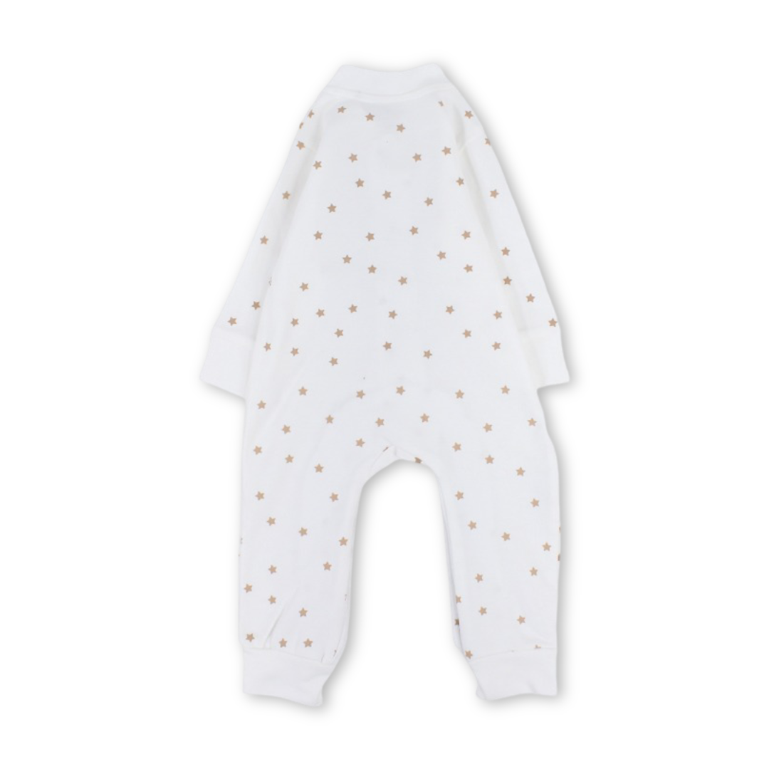 Unisex Baby Cotton Footless Onesie – Off-White with Teddy Bear Print