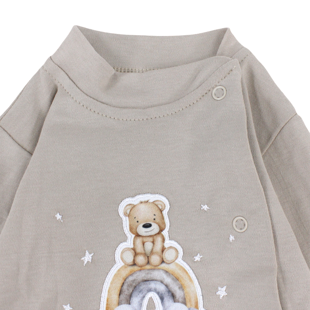 أفرول أطفال قطني بدون أقدام للجنسين – بطبعة "Hello Teddy Bear"