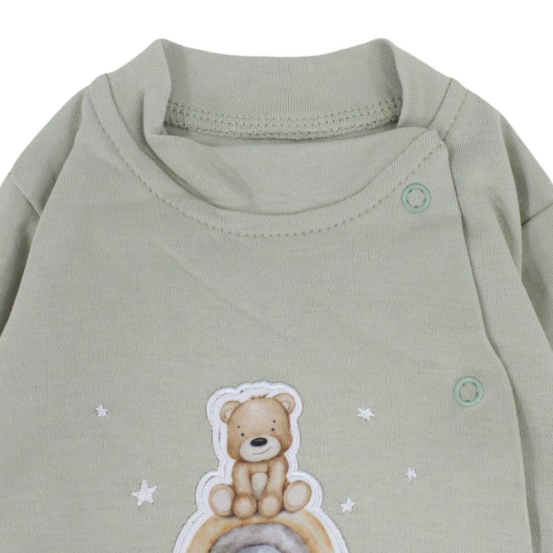 أفرول أطفال قطني بدون أقدام للجنسين – بطبعة "Hello Teddy Bear"