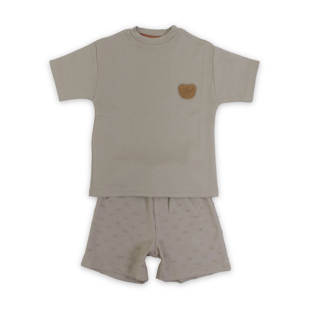 Unisex Baby Cotton Outfit Set – Bear Face Embroidery - Clothing - Berceau