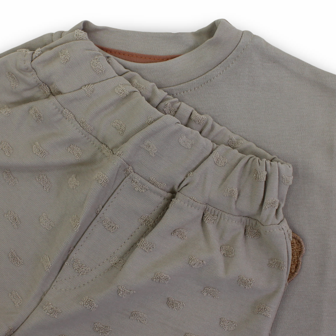 Unisex Baby Cotton Outfit Set – Bear Face Embroidery