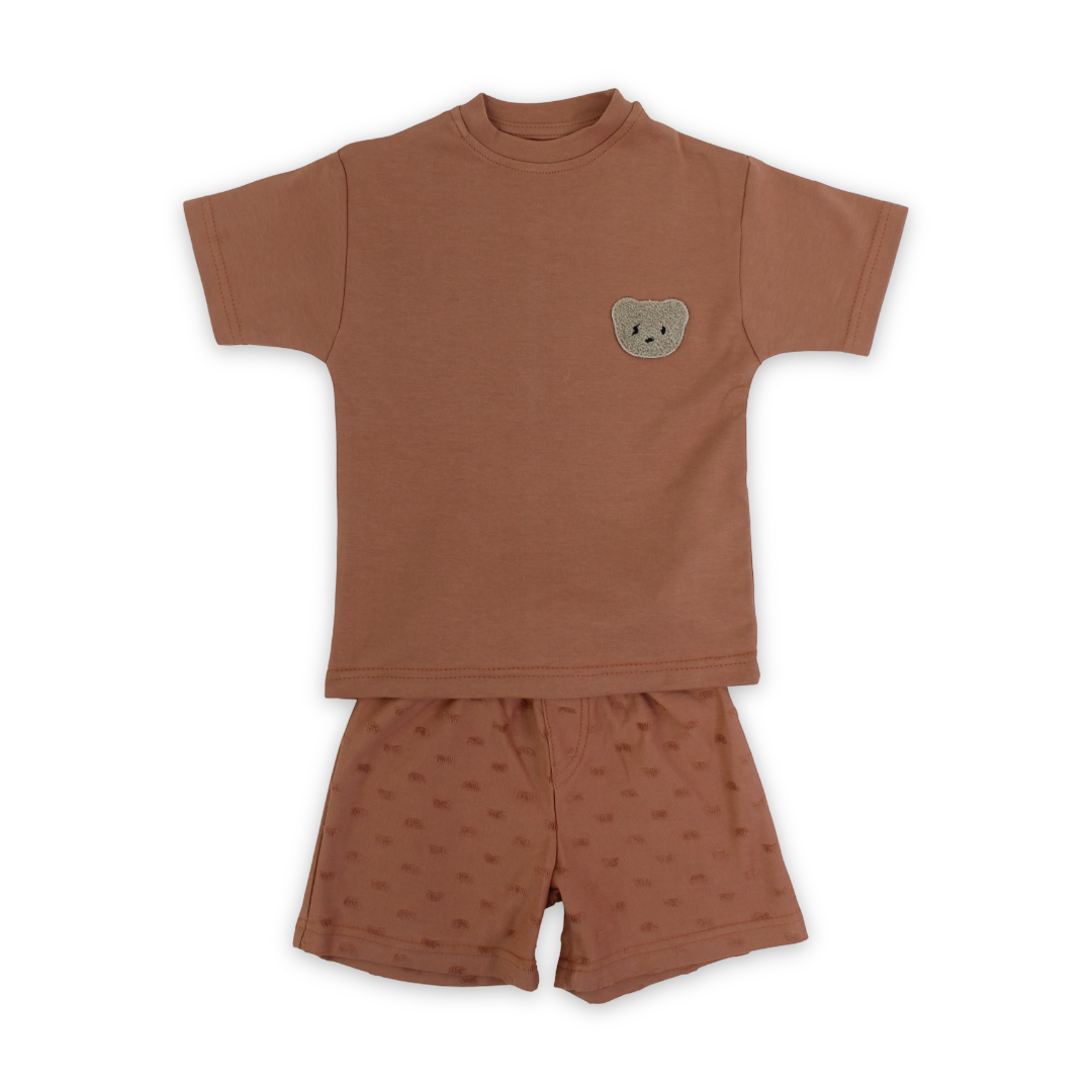 Unisex Baby Cotton Outfit Set – Bear Face Embroidery