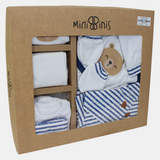 Blue Striped Teddy Bear 11-Piece Baby Layette Set