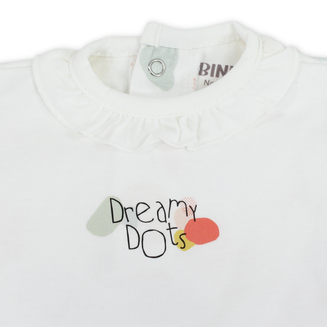 Baby Girls Cotton Romper – Off-White with "Dreamy Dots" Print