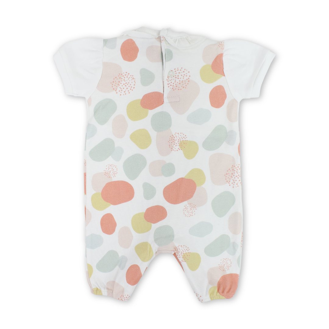 Baby Girls Cotton Romper – Off-White with "Dreamy Dots" Print