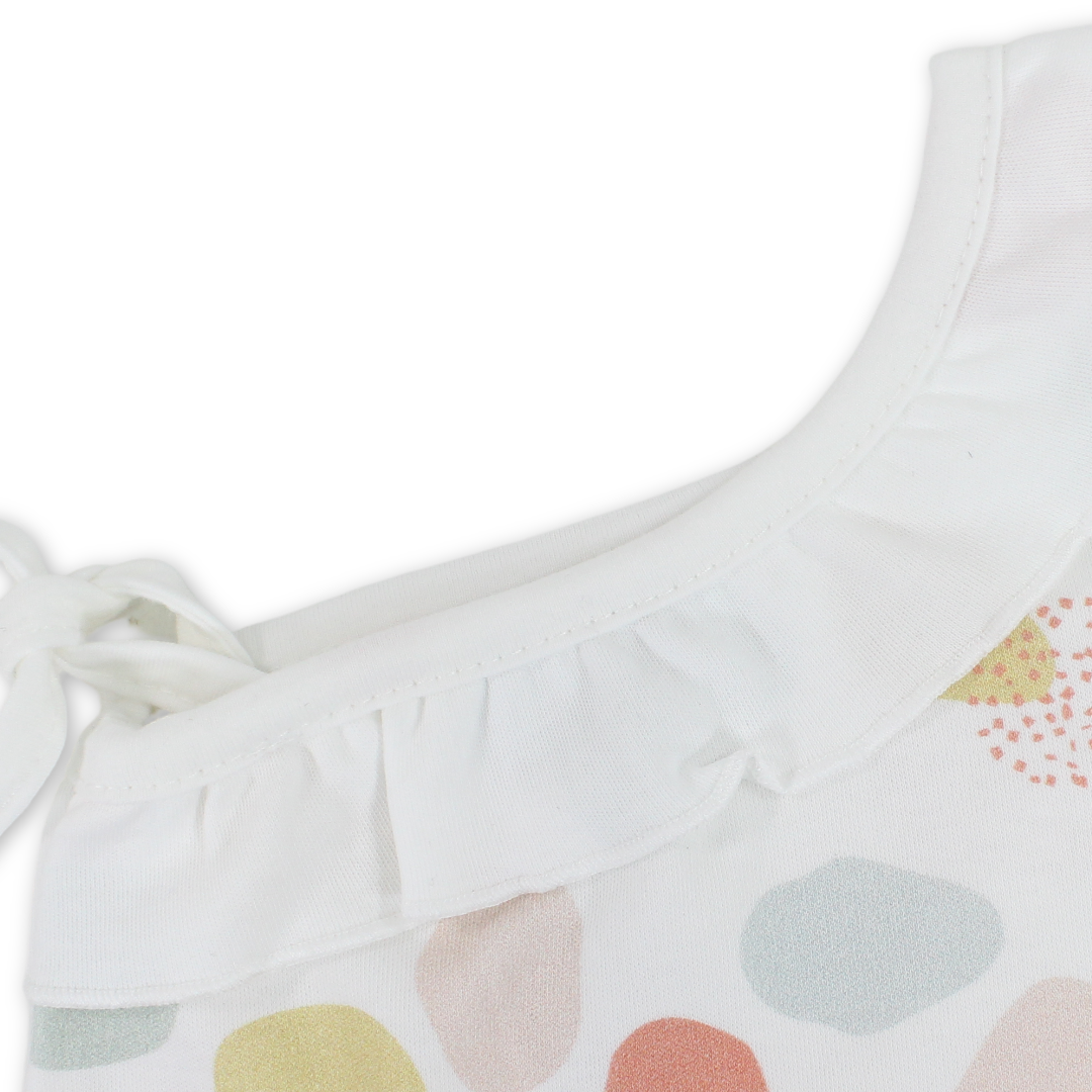Baby Girls Cotton Romper – Off-White with Colored Circles Print