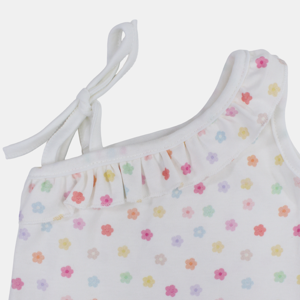 Baby Girls Cotton Romper – Off-White with Floral Print