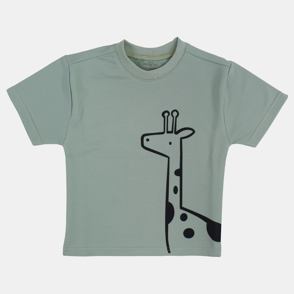 Boys Cotton T-Shirt – Mint with Giraffe Print