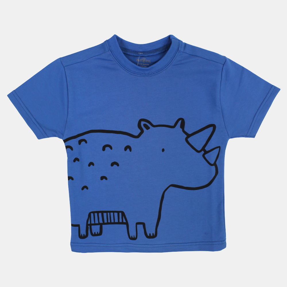 Boys Cotton T-Shirt – Indigo with Hippo Print