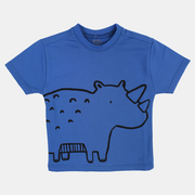 Boys Cotton T-Shirt – Indigo with Hippo Print
