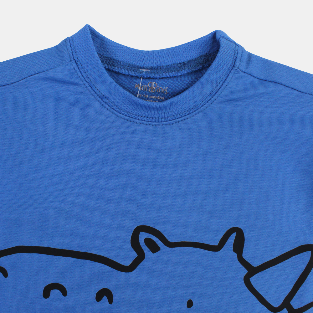 Boys Cotton T-Shirt – Indigo with Hippo Print