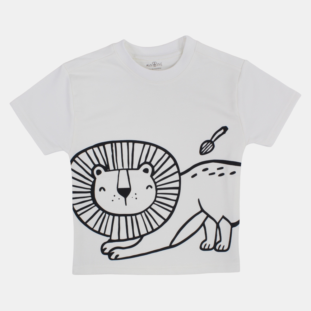 Boys Cotton T-Shirt – Off-White with Lion Print