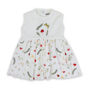 Baby Girls Cotton Dress – Off-White with Mushroom Embroidery