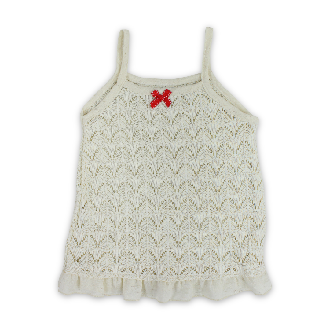 Baby Girls Crochet Dress – Off-White with Bow Design