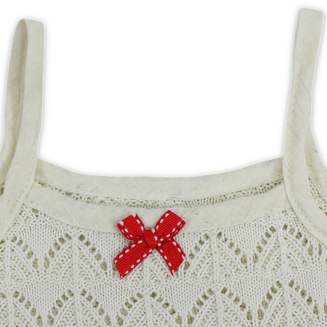 Baby Girls Crochet Dress – Off-White with Bow Design