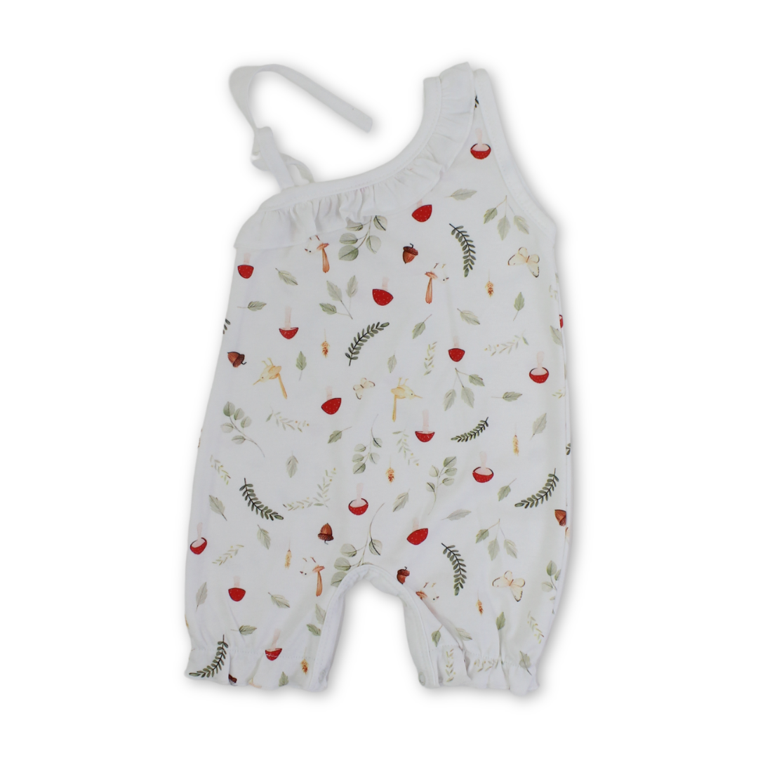 Baby Girls Cotton Romper – Off-White with Mushroom & Leaves Print - Clothing - Berceau