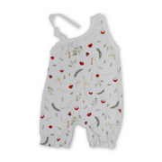 Baby Girls Cotton Romper – Off-White with Mushroom & Leaves Print