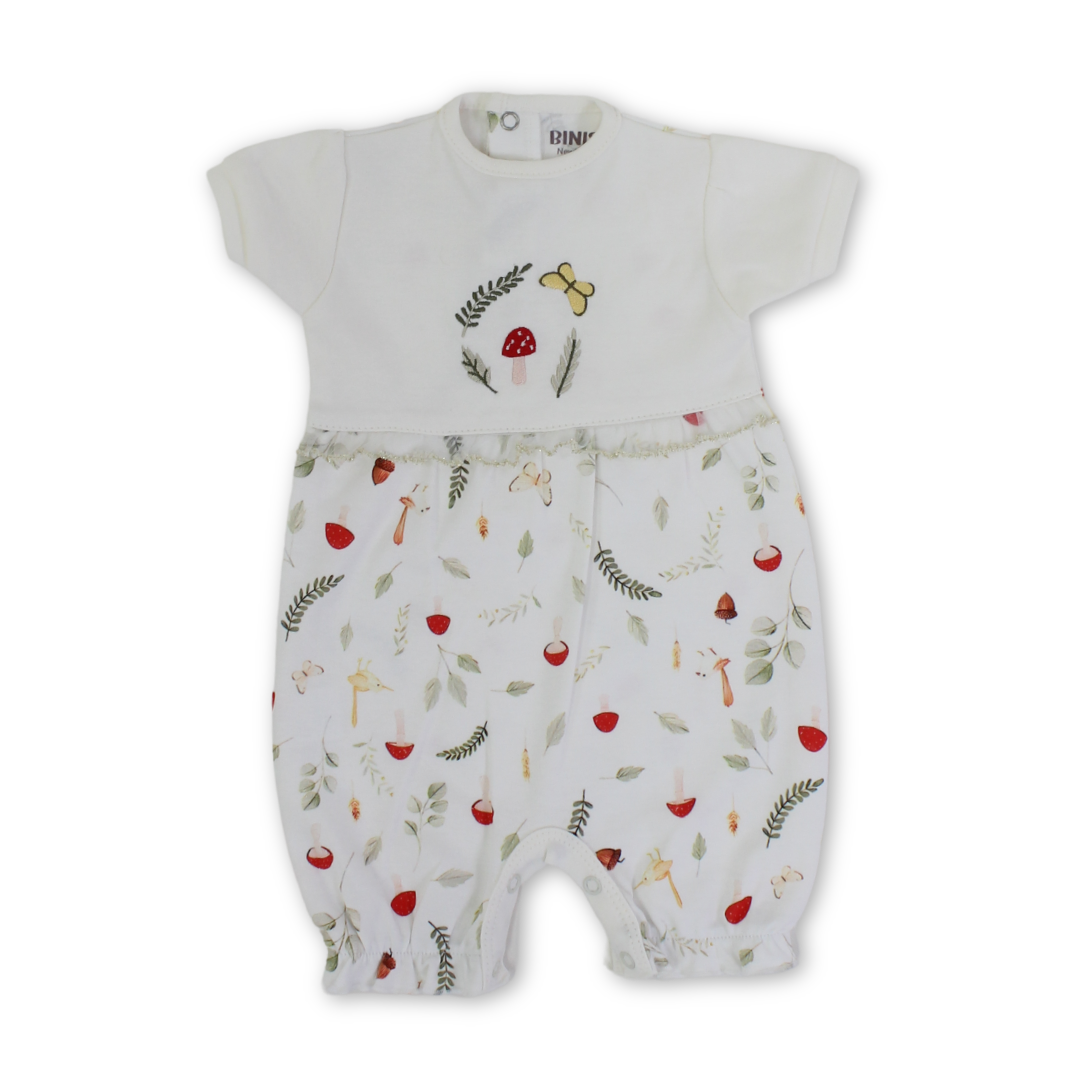 Baby Girls Cotton Romper – Off-White with Mushroom Embroidery - Clothing - Berceau
