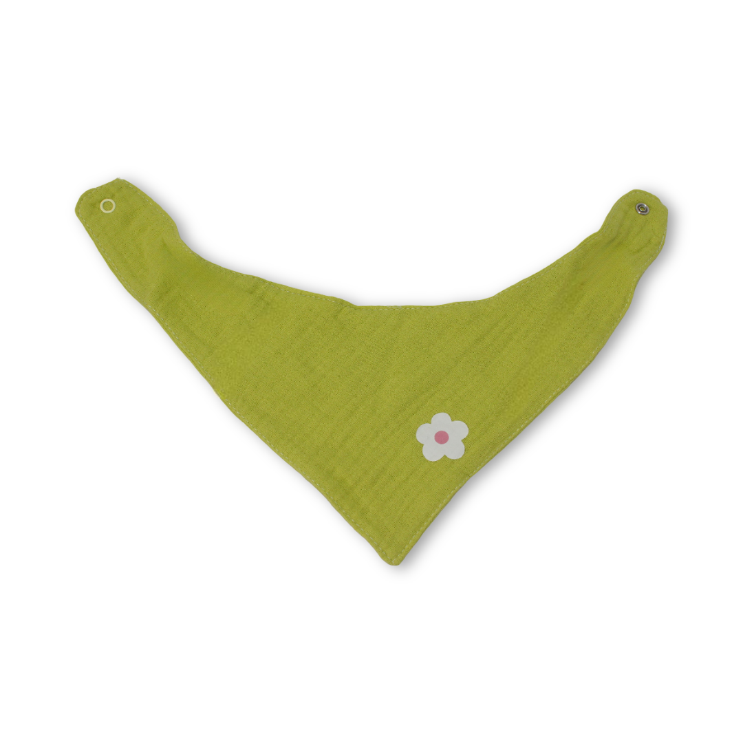 Cotton Baby Bib – Pistachio with Flower Print