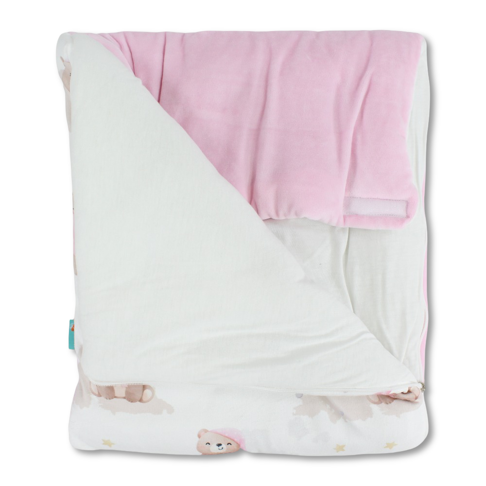 Baby Girls Velvet Baby Sleeping Bag – Pink with Cute Bear Print