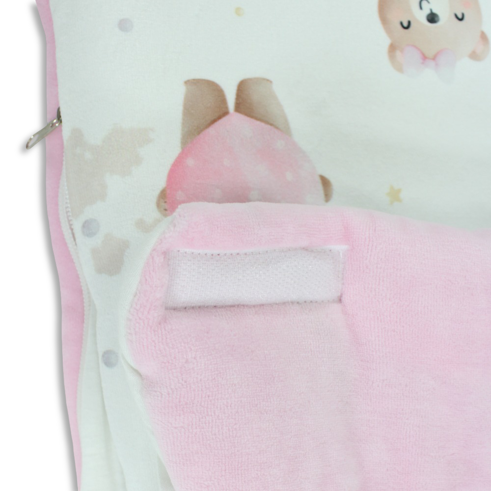 Baby Girls Velvet Baby Sleeping Bag – Pink with Cute Bear Print