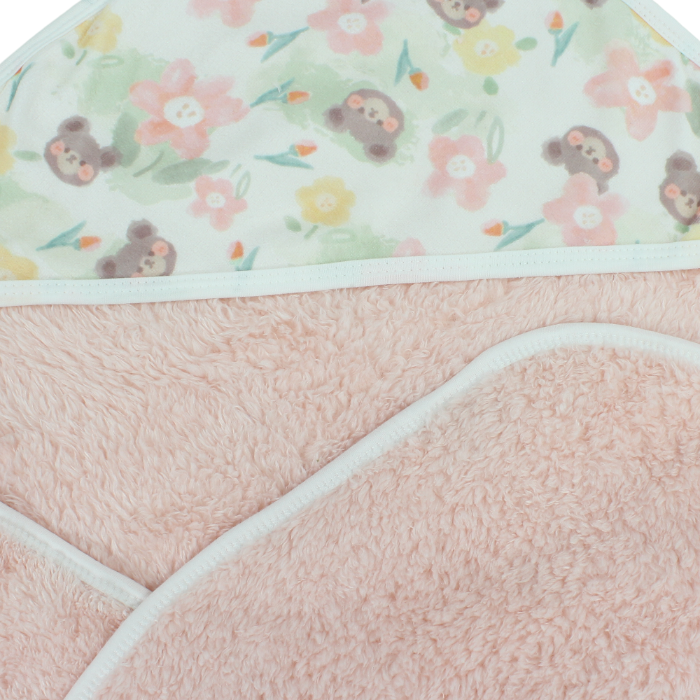 Fur Baby Blanket – Pink with Flowers & Cute Bear Print
