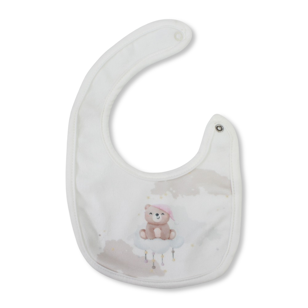 Baby Velvet Bib – Off-White with Cute Bear Print
