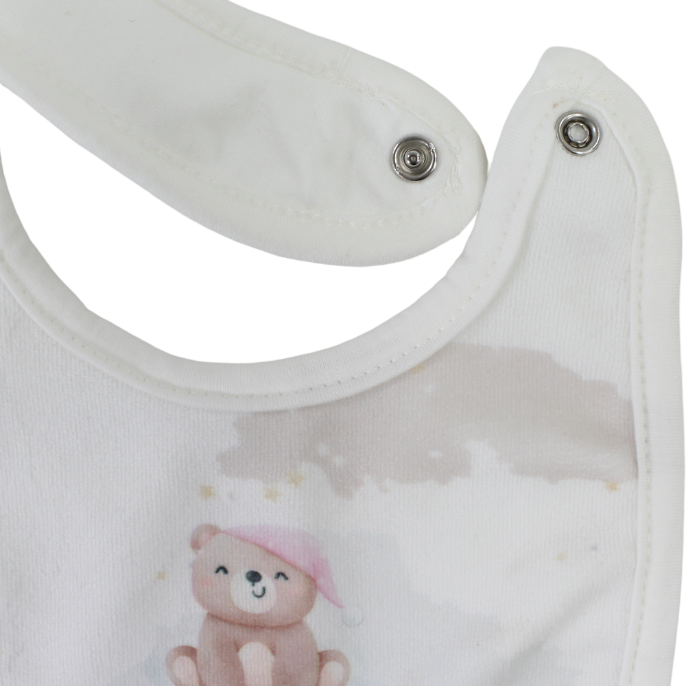 Baby Velvet Bib – Off-White with Cute Bear Print