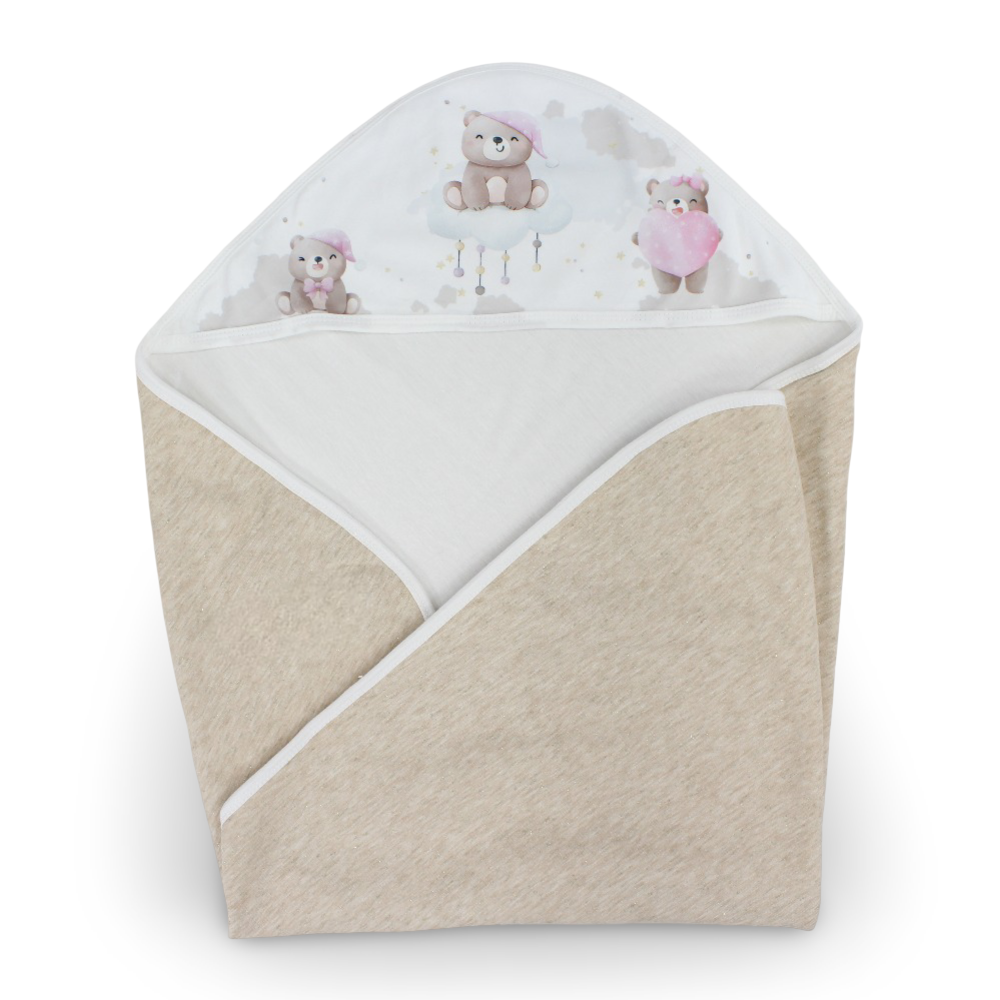 Velvet Baby Blanket – Off-White with Cute Bear Design