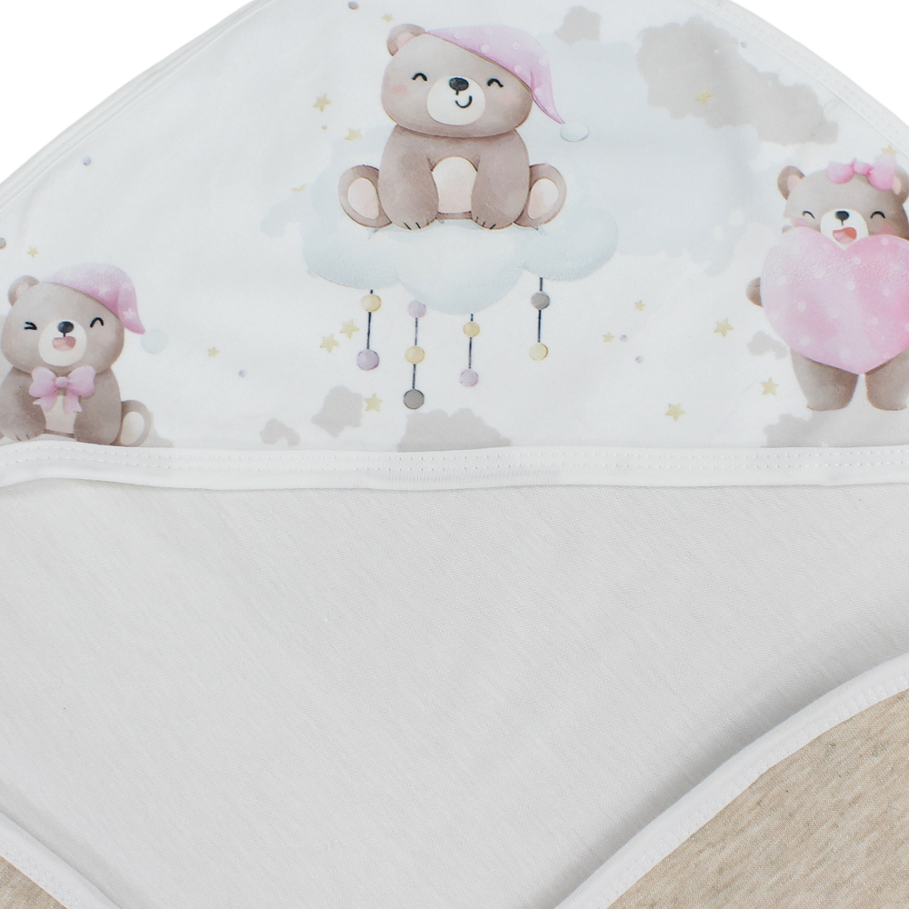 Velvet Baby Blanket – Off-White with Cute Bear Design