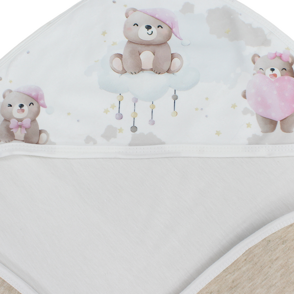 Velvet Baby Blanket – Off-White with Cute Bear Design ( 70 * 75 )