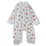 Unisex Baby Velvet Baby Footie – Off-White with Leaves Print