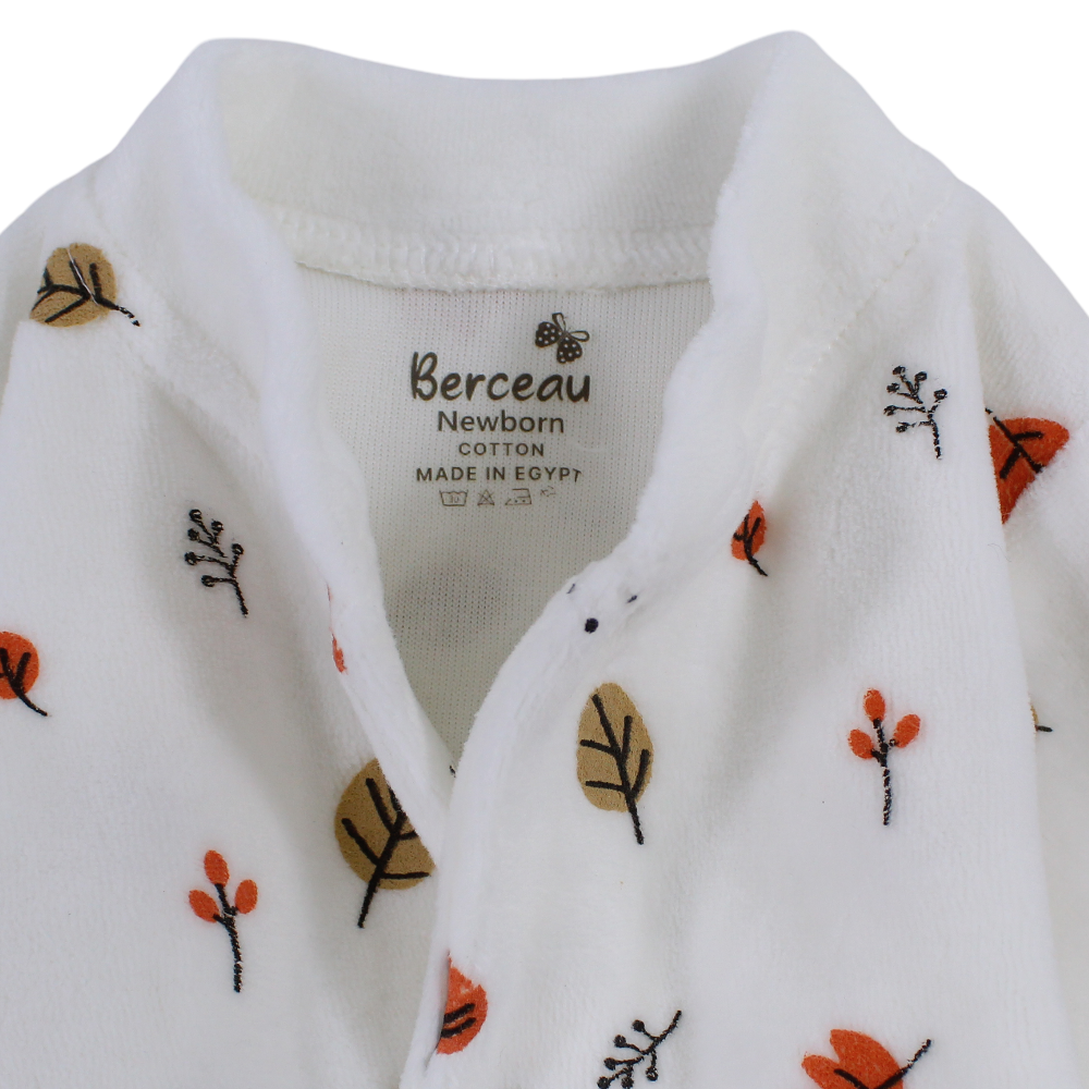 Unisex Baby Velvet Baby Footie – Off-White with Leaves Print
