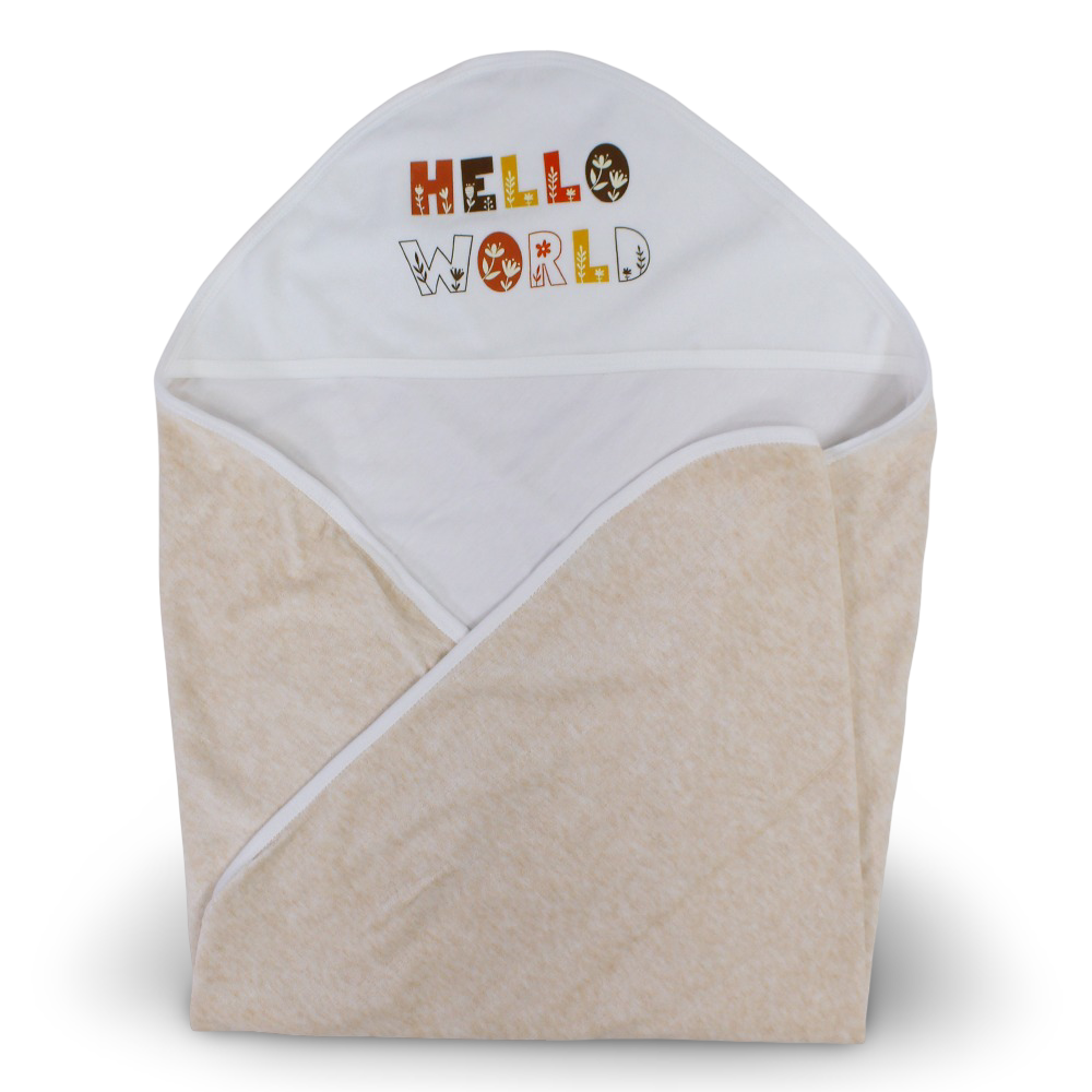Velvet Baby Blanket – Off-White/Beige with “Hello World” Design