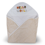 Velvet Baby Blanket – Off-White/Beige with “Hello World” Design